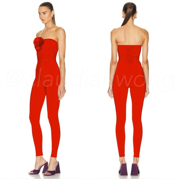 MAYGEL CORONEL Matuna Rosette Ruched Strapless Jumpsuit in Red - Picture 4 of 7